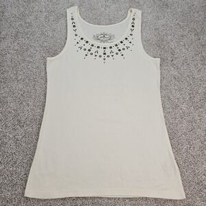 Green Source‎ Womens White tank Top W/ Silver Studs Size Large Ivory NWOT
